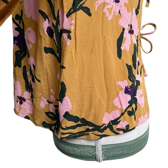 Marimekko Designer Mustard Floral Open Back Bell Sleeve Blouse XS - Picture 10 of 16